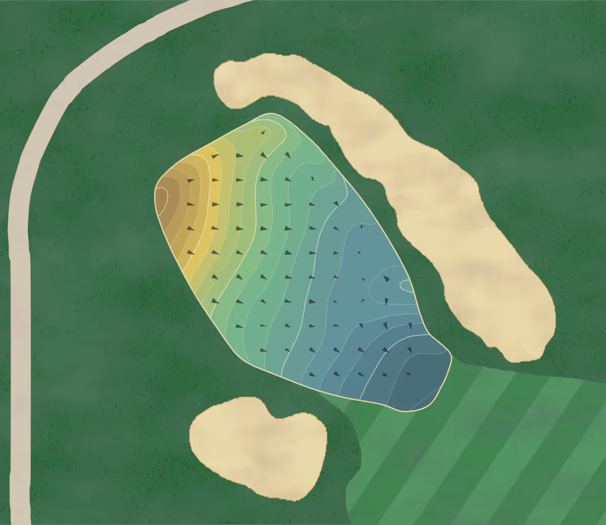 Green contour map of Quaker Ridge in Scarsdale, New York — 282 elevation contours at a 3-inch interval with fall-line arrows, traced from 1-meter lidar