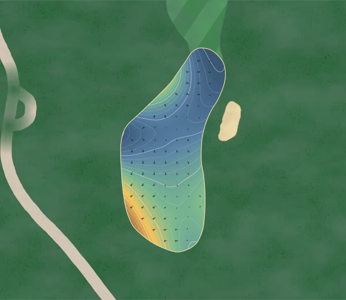 Green contour map of Quarry Course in Hernando, Florida — 205 elevation contours at a 3-inch interval with fall-line arrows, traced from 1-meter lidar