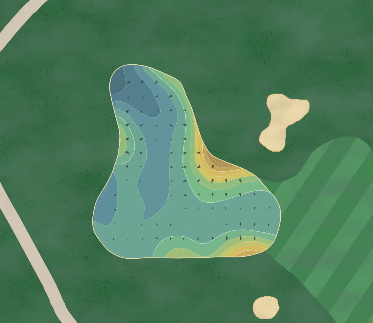 Green contour map of Quarry Crystal in Maryland Heights, Missouri — 181 elevation contours at a 3-inch interval with fall-line arrows, traced from 1-meter lidar