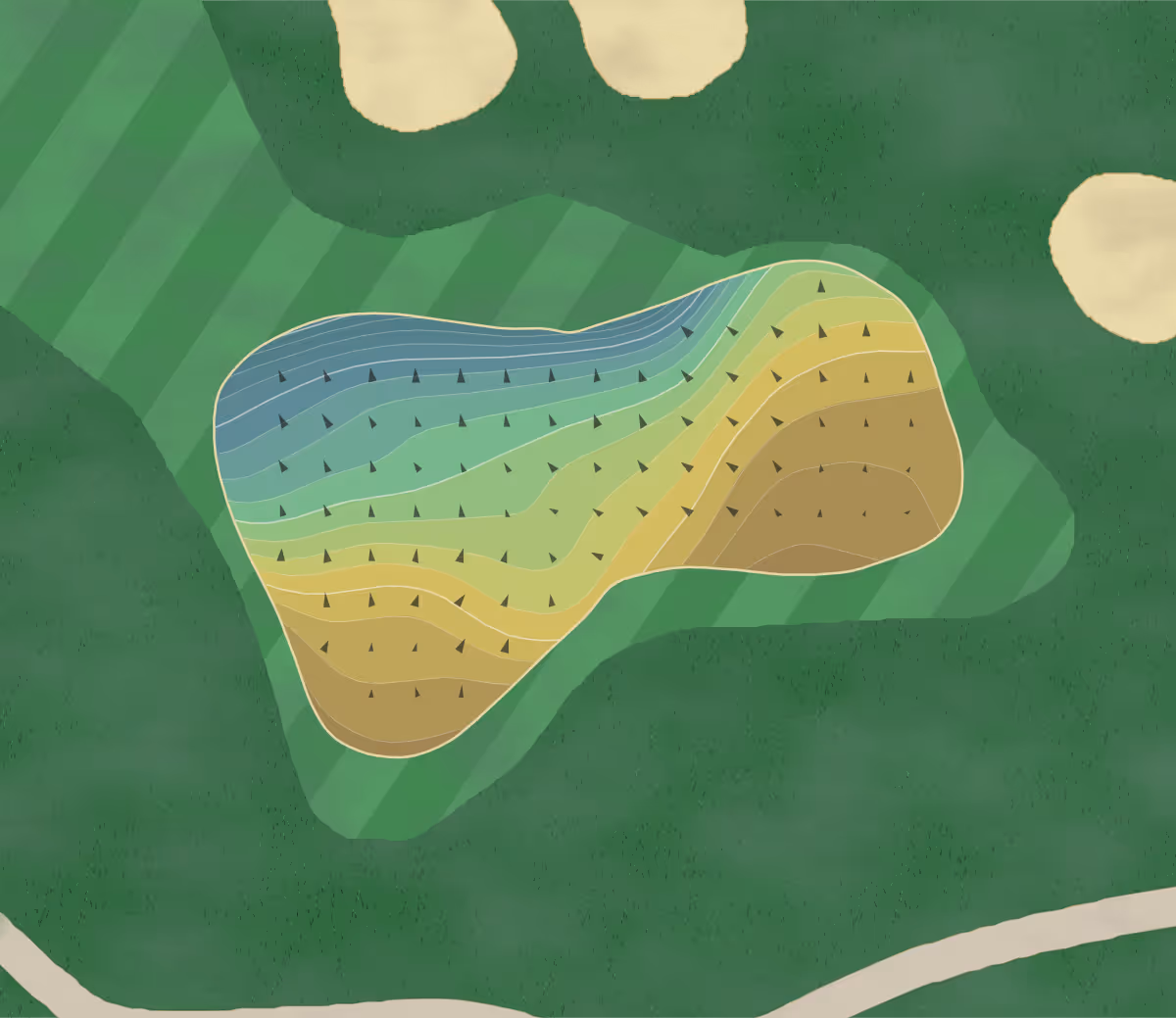Green contour map of Quarry Golf in East Canton, Ohio — 201 elevation contours at a 3-inch interval with fall-line arrows, traced from 1-meter lidar