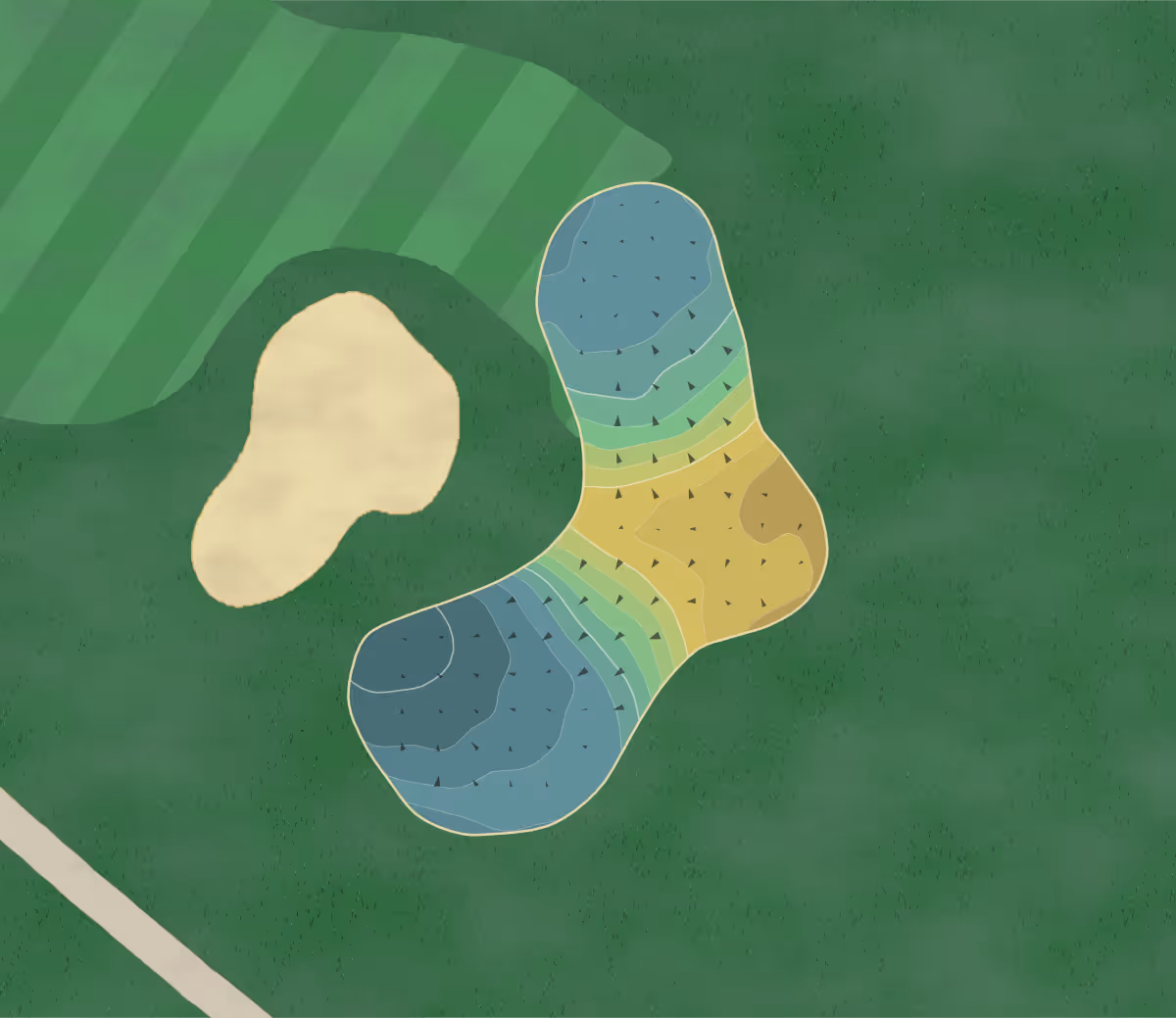 Green contour map of Quest in Houghton Lake, Michigan — 186 elevation contours at a 3-inch interval with fall-line arrows, traced from 1-meter lidar