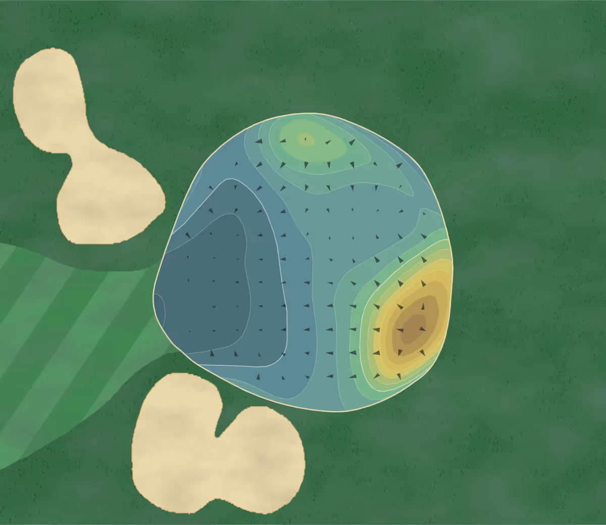 Green contour map of Radisson Greens in Baldwinsville, New York — 244 elevation contours at a 3-inch interval with fall-line arrows, traced from 1-meter lidar