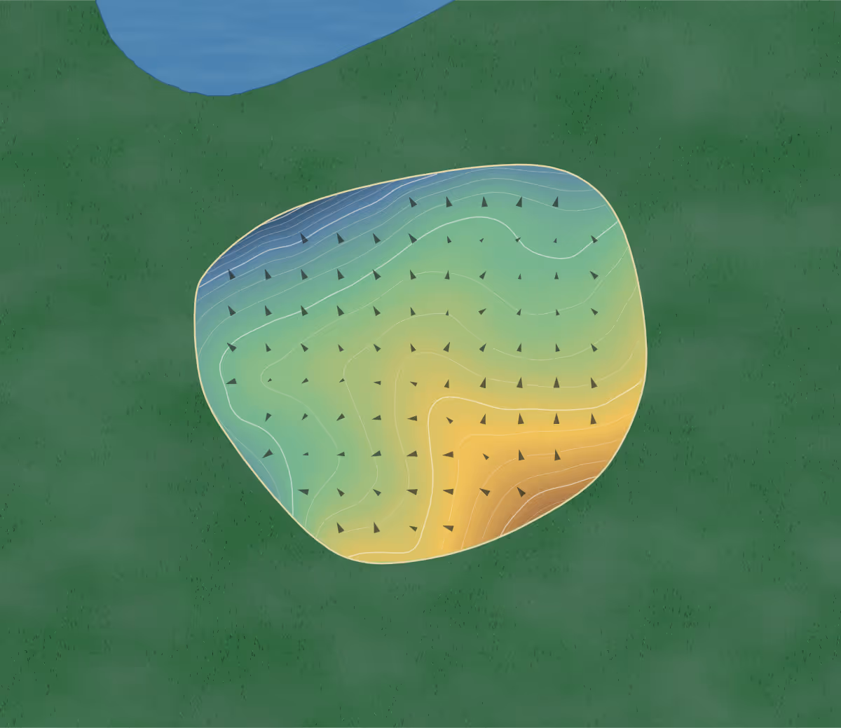 Green contour map of Radley Run in West Chester, Pennsylvania: 212 elevation contours at a 3-inch interval with fall-line arrows, traced from 1-meter lidar