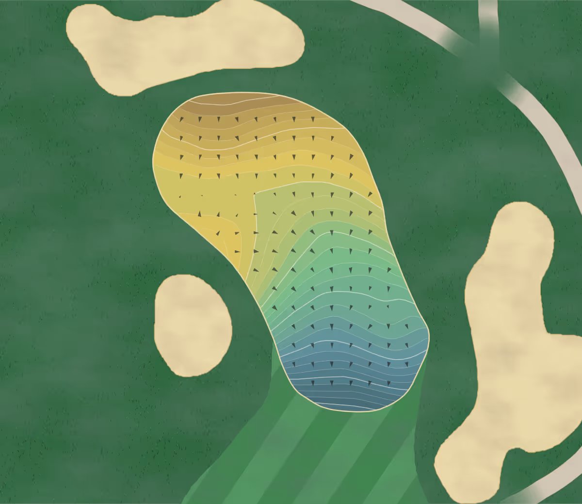 Green contour map of Radrick Farms in Ann Arbor, Michigan — 353 elevation contours at a 3-inch interval with fall-line arrows, traced from 1-meter lidar