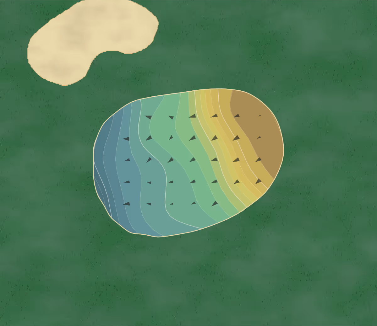 Green contour map of Raintree Golf Club in Thomaston, Georgia — 192 elevation contours at a 3-inch interval with fall-line arrows, traced from 1-meter lidar