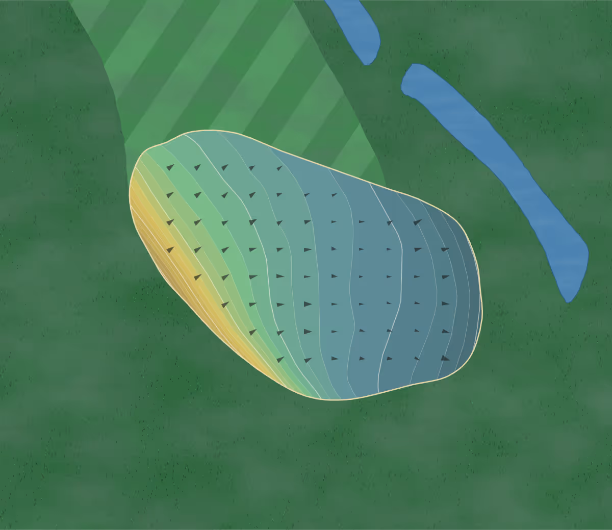 Green contour map of Raisin Valley in Tecumseh, Michigan — 177 elevation contours at a 3-inch interval with fall-line arrows, traced from 1-meter lidar