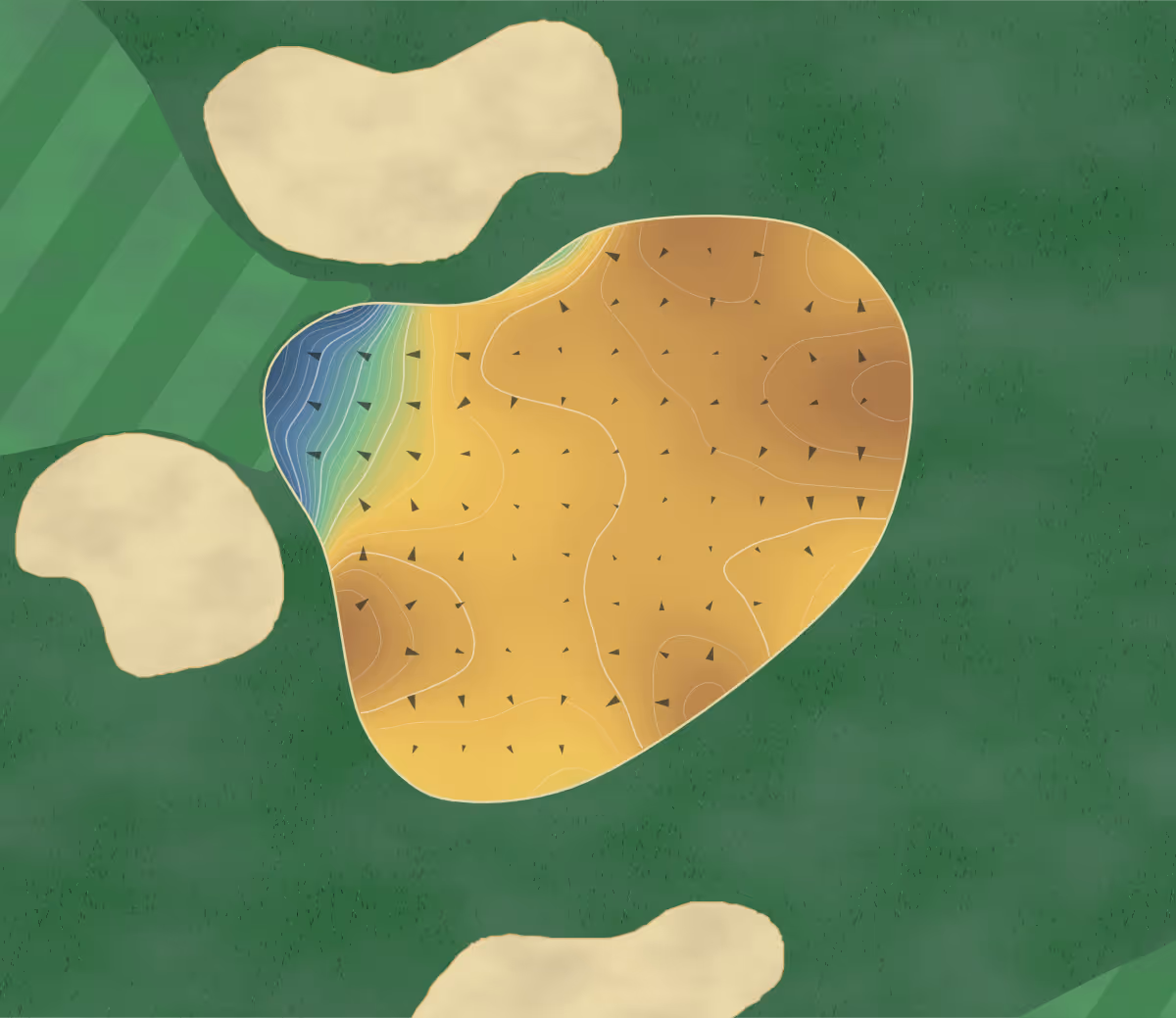 Green contour map of Raleigh CC in Raleigh, North Carolina: 372 elevation contours at a 3-inch interval with fall-line arrows, traced from 1-meter lidar
