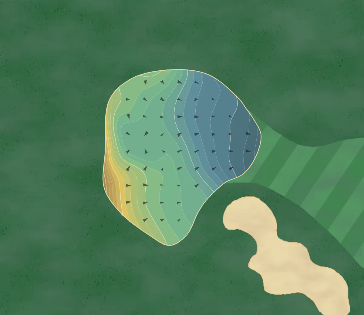 Green contour map of Ram Rock in Horseshoe Bay, Texas — 122 elevation contours at a 3-inch interval with fall-line arrows, traced from 1-meter lidar