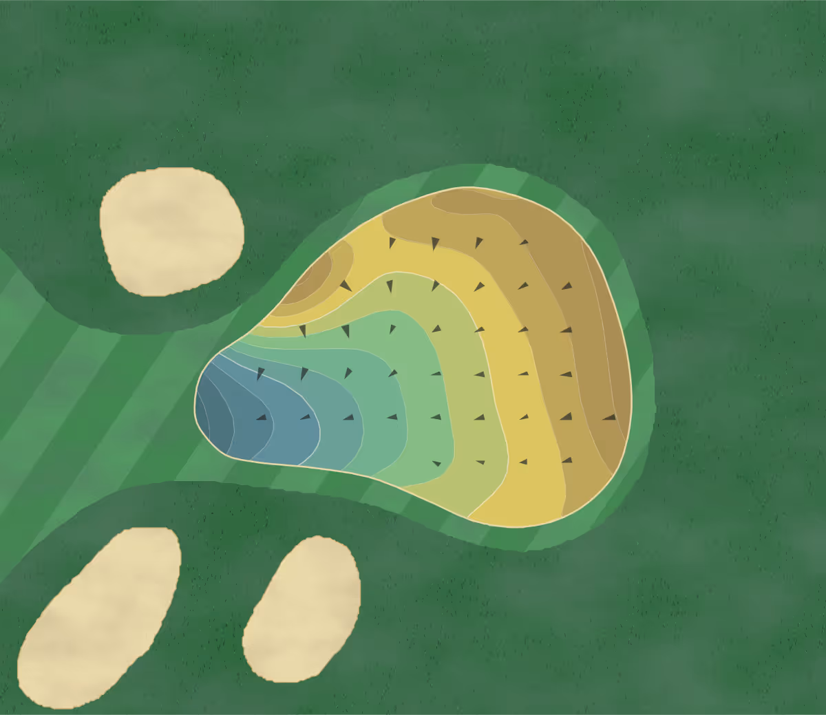 Green contour map of Rancho Del Rey in Atwater, California — 159 elevation contours at a 3-inch interval with fall-line arrows, traced from 1-meter lidar