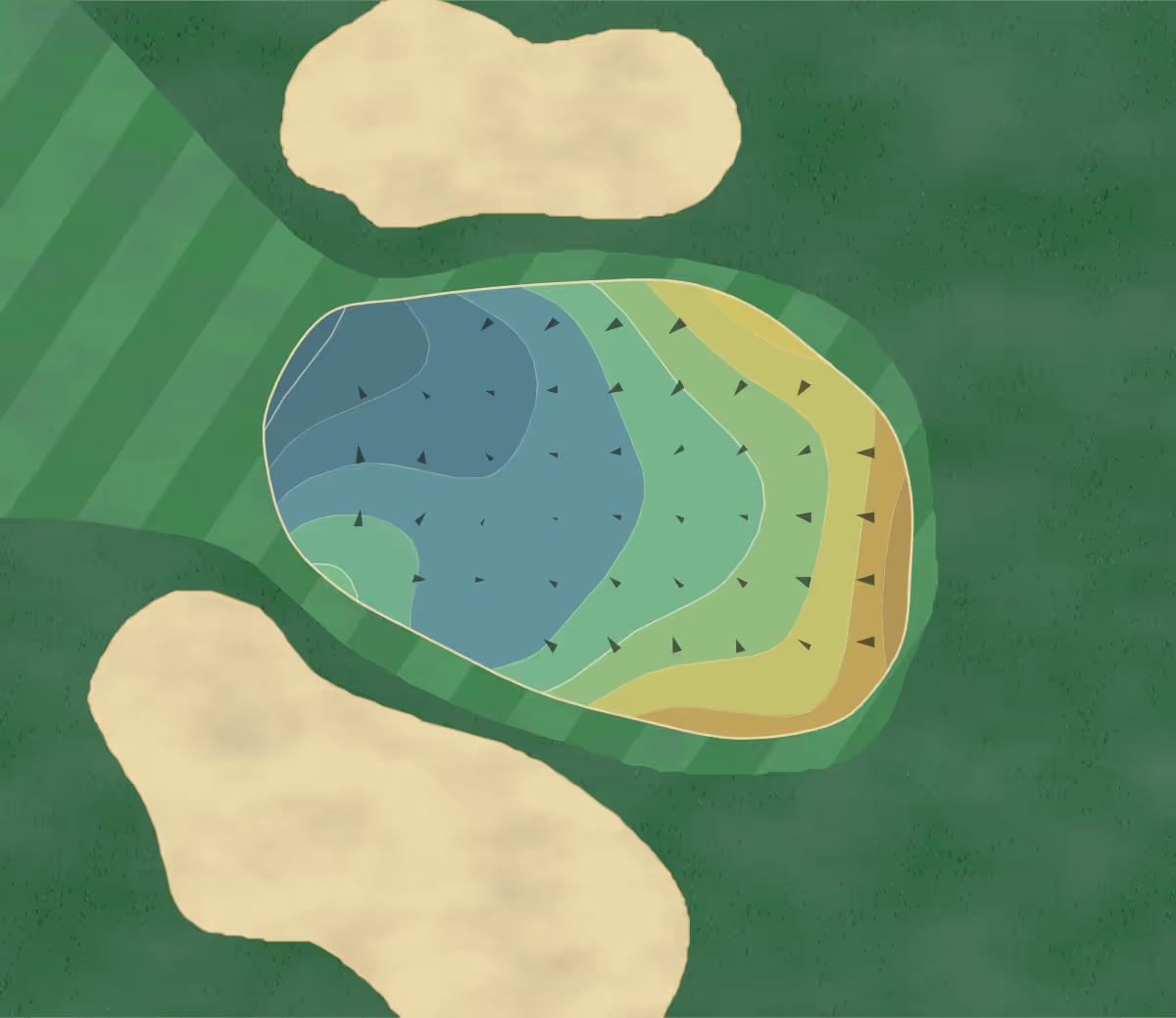 Green contour map of Rancho Las Palmas in Rancho Mirage, California — 131 elevation contours at a 3-inch interval with fall-line arrows, traced from 1-meter lidar