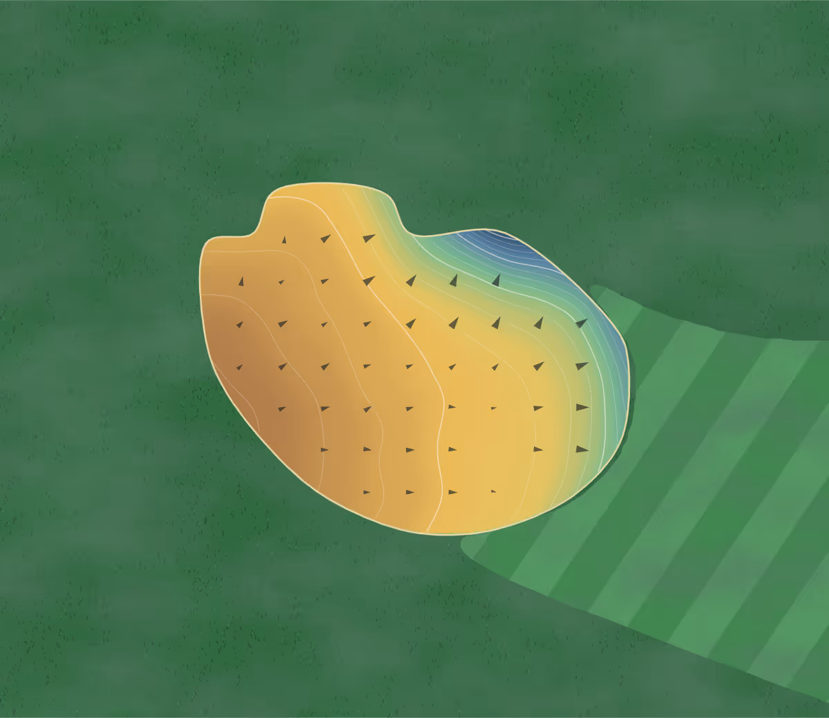 Green contour map of Randel-Hinkle in Mountain Grove, Missouri: 177 elevation contours at a 3-inch interval with fall-line arrows, traced from 1-meter lidar