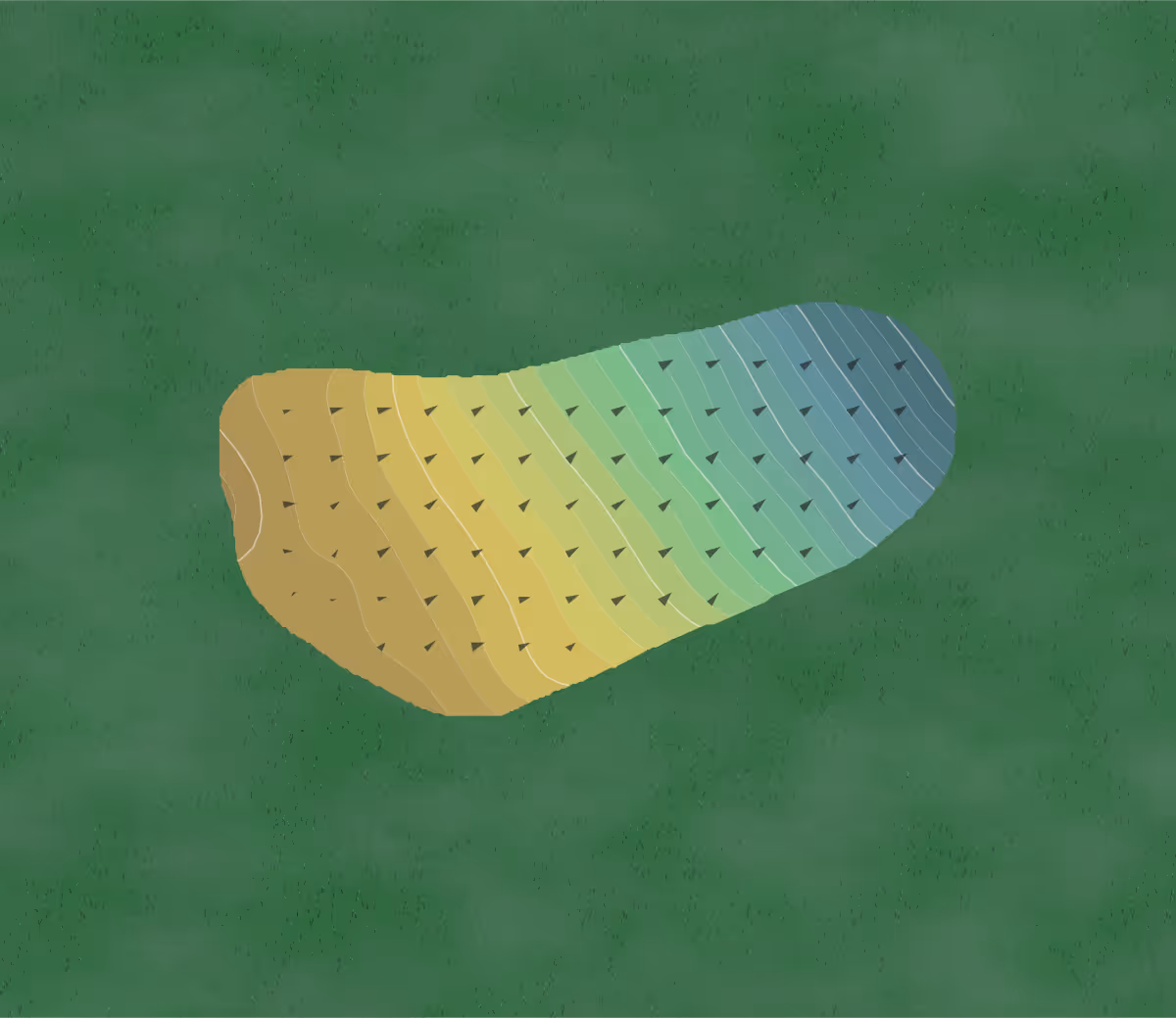 Green contour map of Range End in Dillsburg, Pennsylvania — 205 elevation contours at a 3-inch interval with fall-line arrows, traced from 1-meter lidar