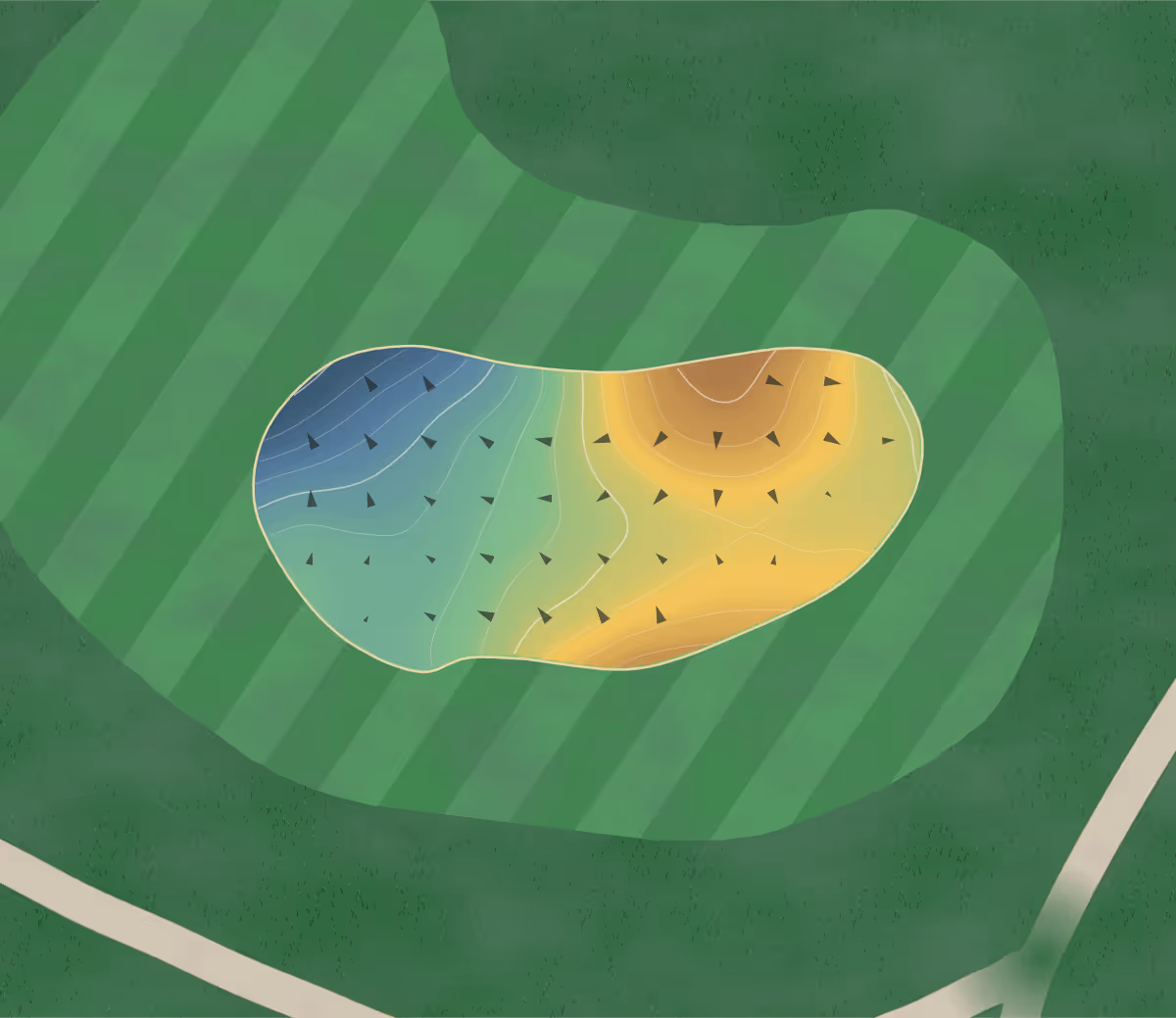 Green contour map of Rangeline in Joplin, Missouri — 92 elevation contours at a 3-inch interval with fall-line arrows, traced from 1-meter lidar