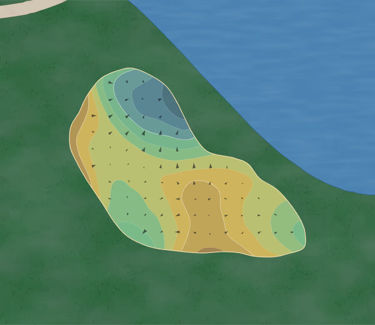 Green contour map of Raven in Destin, Florida — 275 elevation contours at a 3-inch interval with fall-line arrows, traced from 1-meter lidar