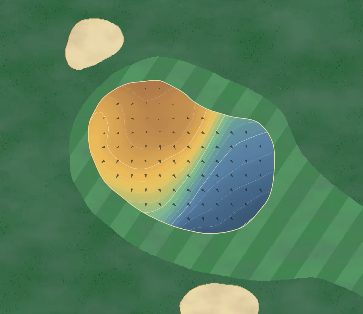 Green contour map of Ravenmeadow in Claines, England: 117 elevation contours at a 8-centimeter interval with fall-line arrows, traced from 1-meter lidar