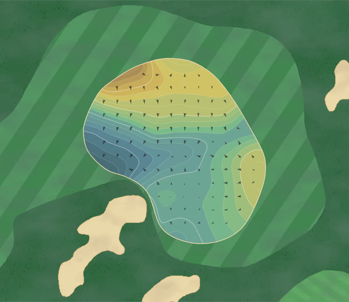 Green contour map of The Rawls Course in Lubbock, Texas — 247 elevation contours at a 3-inch interval with fall-line arrows, traced from 1-meter lidar