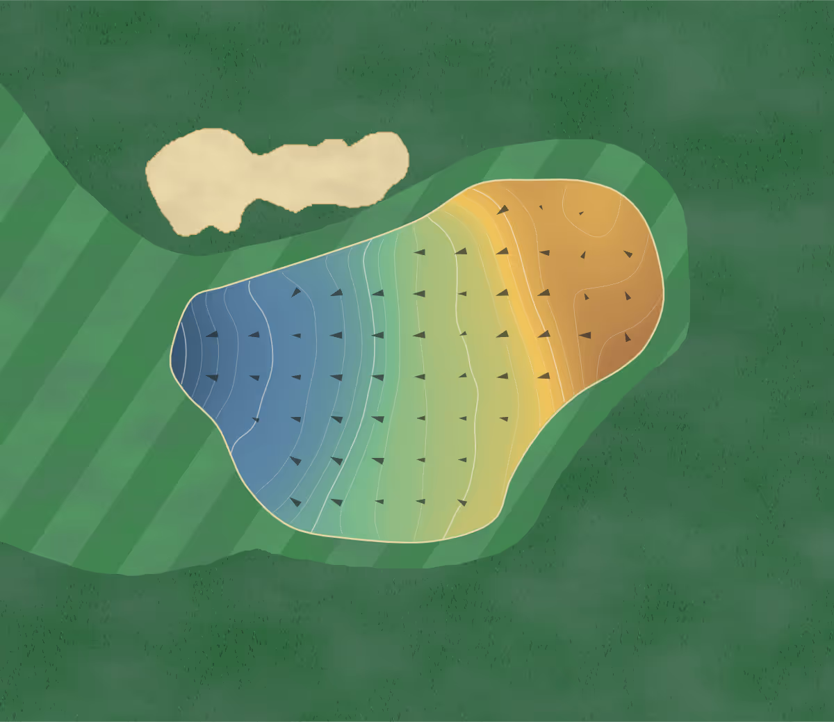 Green contour map of Rayburn Resort in Brookeland, Texas — 199 elevation contours at a 3-inch interval with fall-line arrows, traced from 1-meter lidar