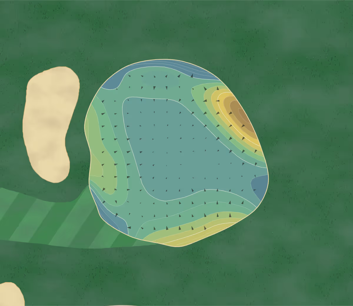 Green contour map of Raymond Memorial in Columbus, Ohio — 230 elevation contours at a 3-inch interval with fall-line arrows, traced from 1-meter lidar