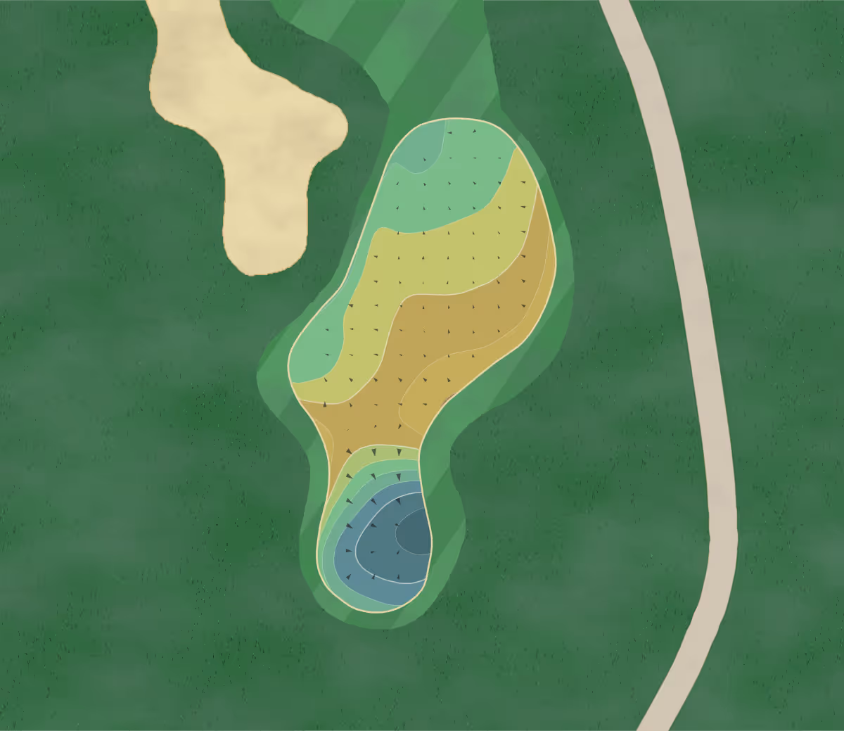 Green contour map of Red Hawk in Castle Rock, Colorado — 158 elevation contours at a 3-inch interval with fall-line arrows, traced from 1-meter lidar