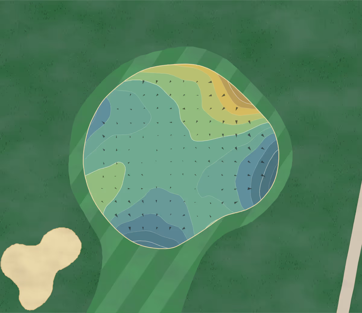 Green contour map of Red Oaks in Madison Heights, Michigan — 79 elevation contours at a 3-inch interval with fall-line arrows, traced from 1-meter lidar