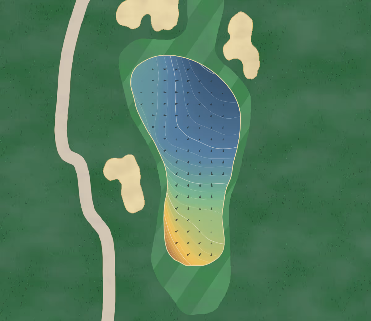 Green contour map of Red Sky Ranch Golf Club- Greg Norman in Wolcott, Colorado — 180 elevation contours at a 3-inch interval with fall-line arrows, traced from 1-meter lidar