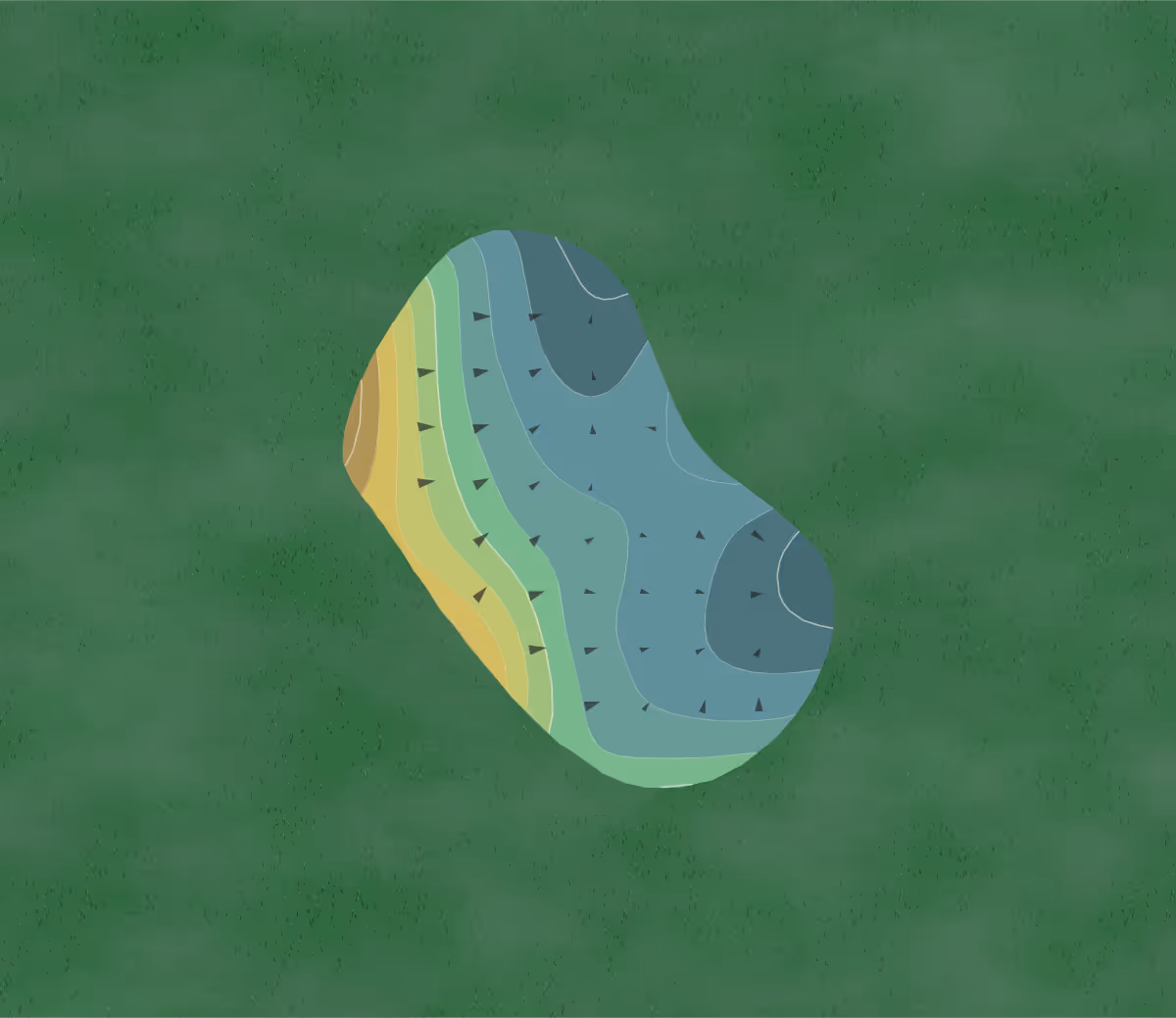 Green contour map of Redbank Plantation in Goose Creek, South Carolina — 9 elevation contours at a 3-inch interval with fall-line arrows, traced from 1-meter lidar