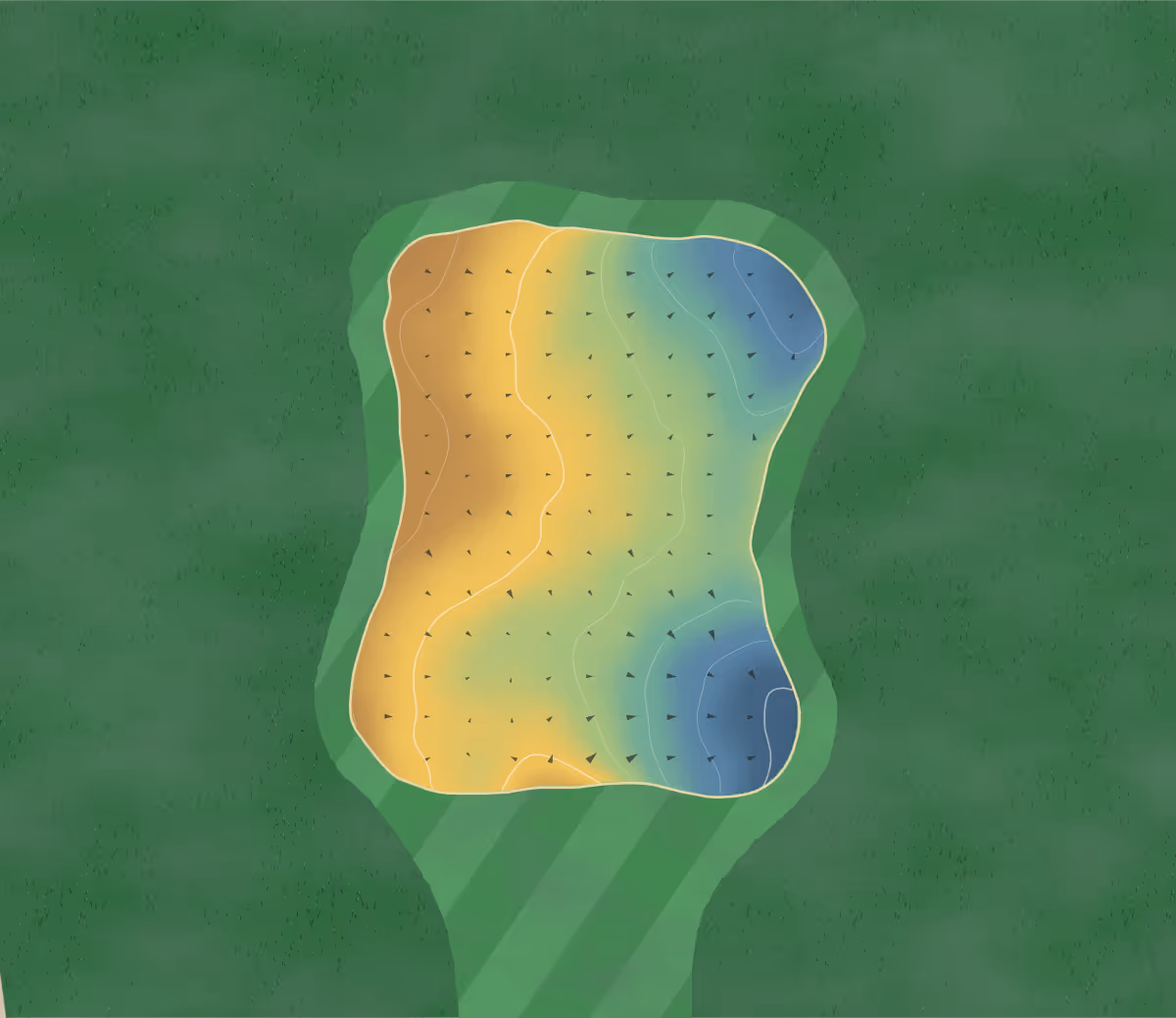 Green contour map of Redcliff in Alberta, Canada — 99 elevation contours at a 8-centimeter interval with fall-line arrows, traced from 1-meter lidar