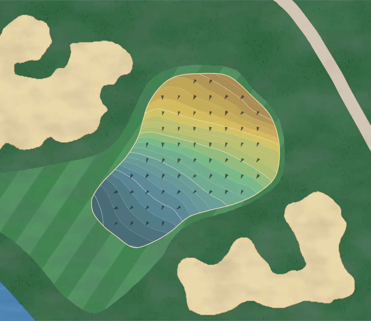 Green contour map of Redding CC in West Redding, Connecticut — 214 elevation contours at a 3-inch interval with fall-line arrows, traced from 1-meter lidar