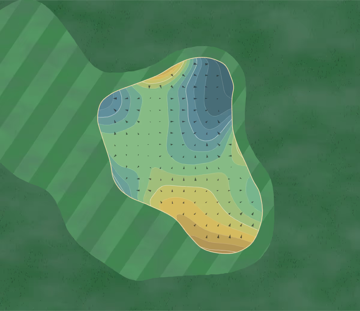 Green contour map of RedHawk in Nampa, Idaho — 206 elevation contours at a 3-inch interval with fall-line arrows, traced from 1-meter lidar