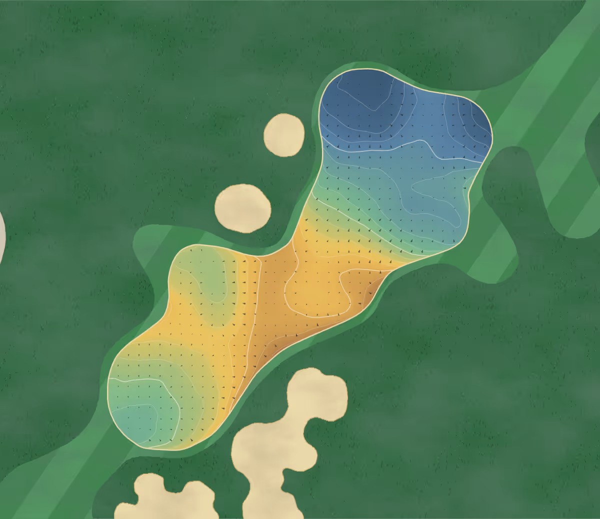 Green contour map of Redtail Landing in Nisku, Canada — 141 elevation contours at a 8-centimeter interval with fall-line arrows, traced from 1-meter lidar