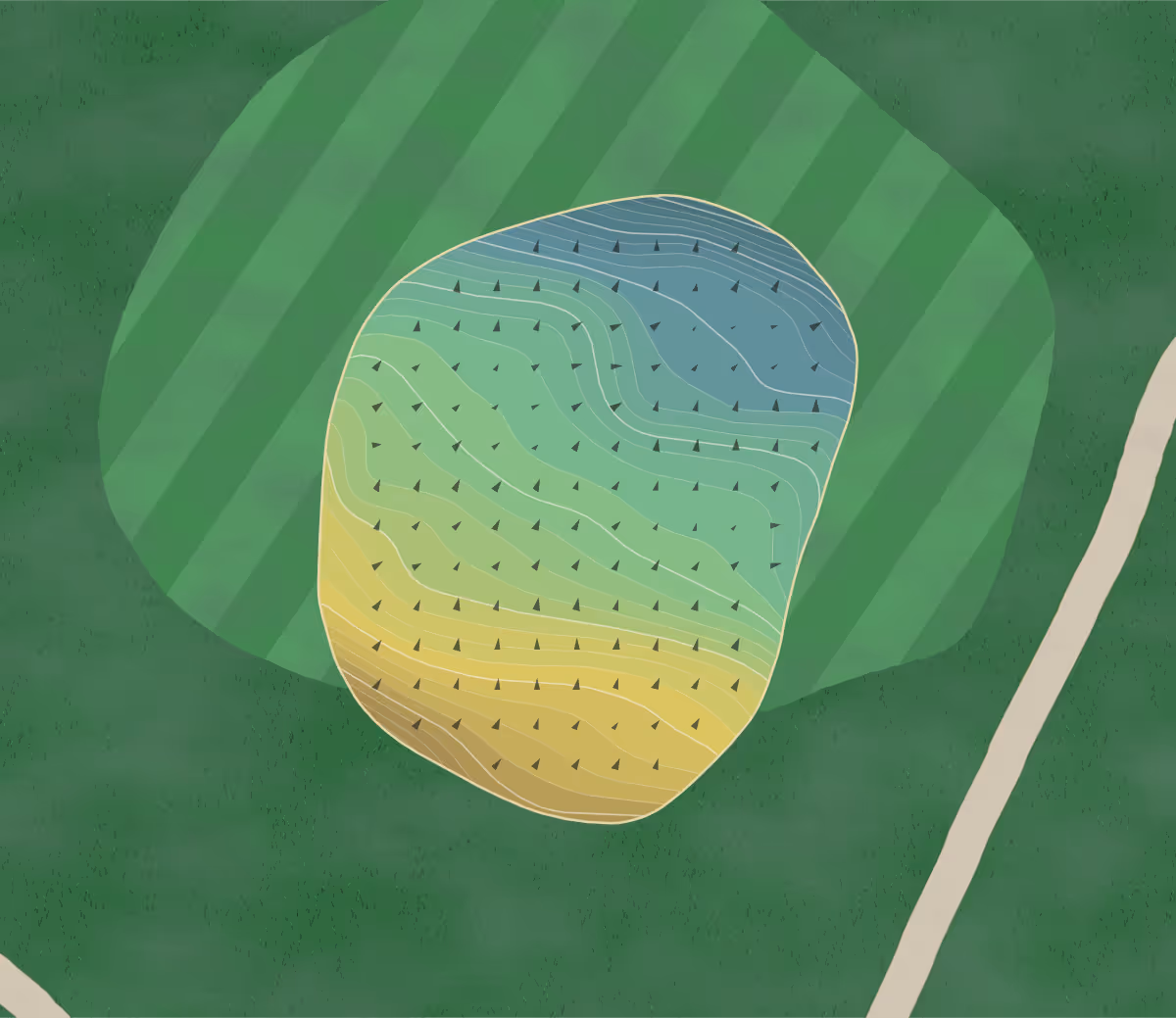 Green contour map of Renaissance GC in Haverhill, Massachusetts — 270 elevation contours at a 3-inch interval with fall-line arrows, traced from 1-meter lidar