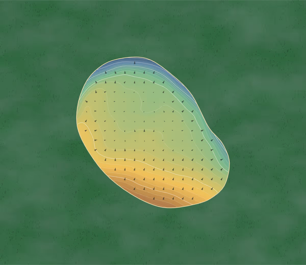 Green contour map of Renishaw Park in Renishaw, England: 155 elevation contours at a 8-centimeter interval with fall-line arrows, traced from 1-meter lidar