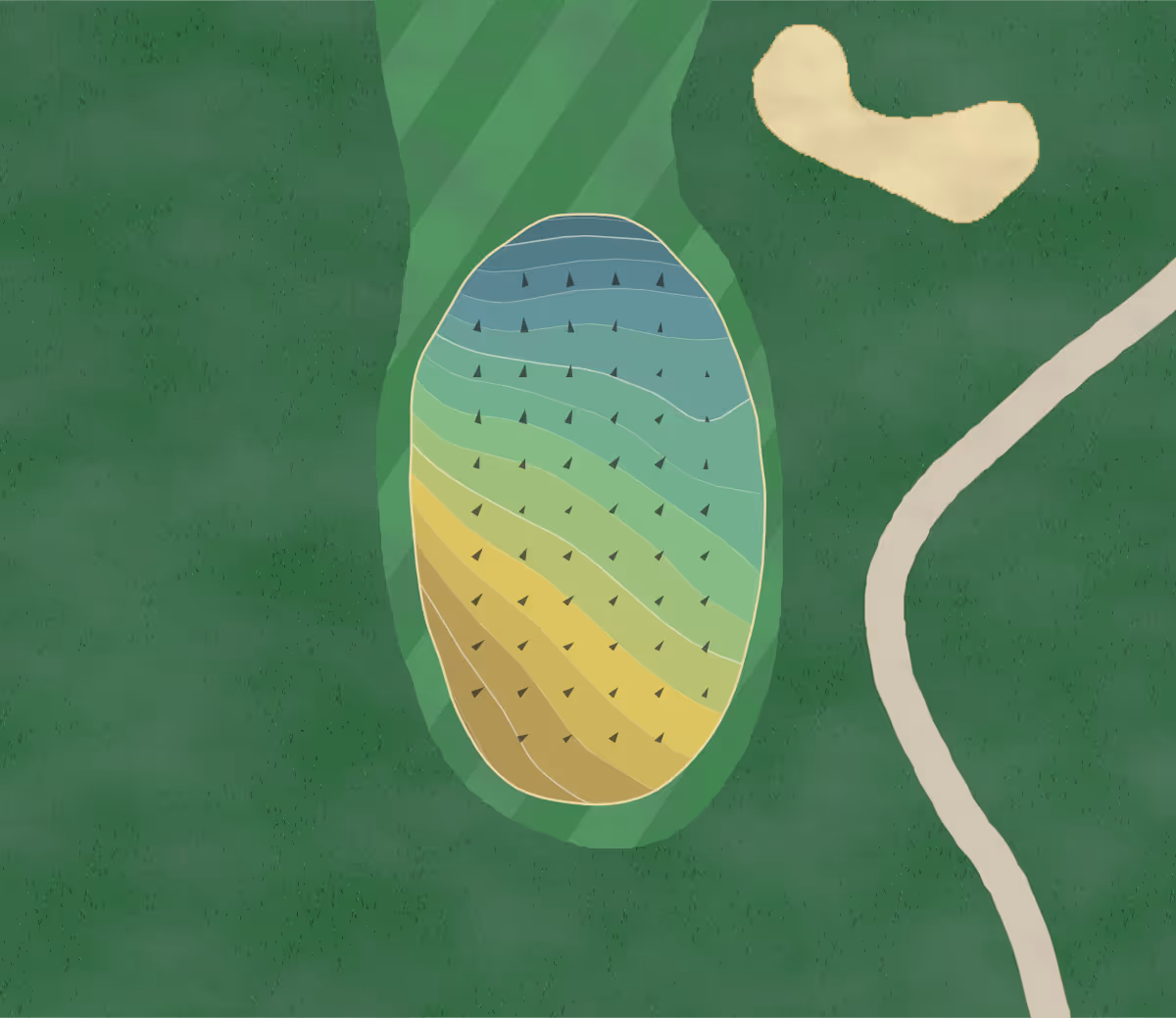 Green contour map of Reserve Run in Poland, Ohio — 124 elevation contours at a 3-inch interval with fall-line arrows, traced from 1-meter lidar