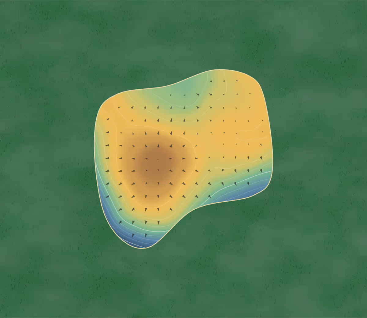 Green contour map of Reston in Reston, Canada: 87 elevation contours at a 8-centimeter interval with fall-line arrows, traced from 1-meter lidar