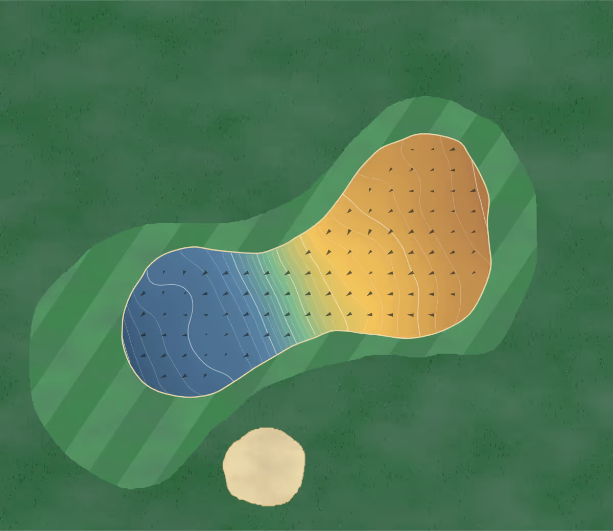Green contour map of Retford in Retford, England: 145 elevation contours at a 8-centimeter interval with fall-line arrows, traced from 1-meter lidar