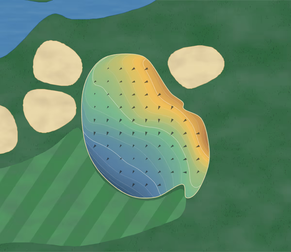 Green contour map of Reunion in Madison, Mississippi: 191 elevation contours at a 3-inch interval with fall-line arrows, traced from 1-meter lidar