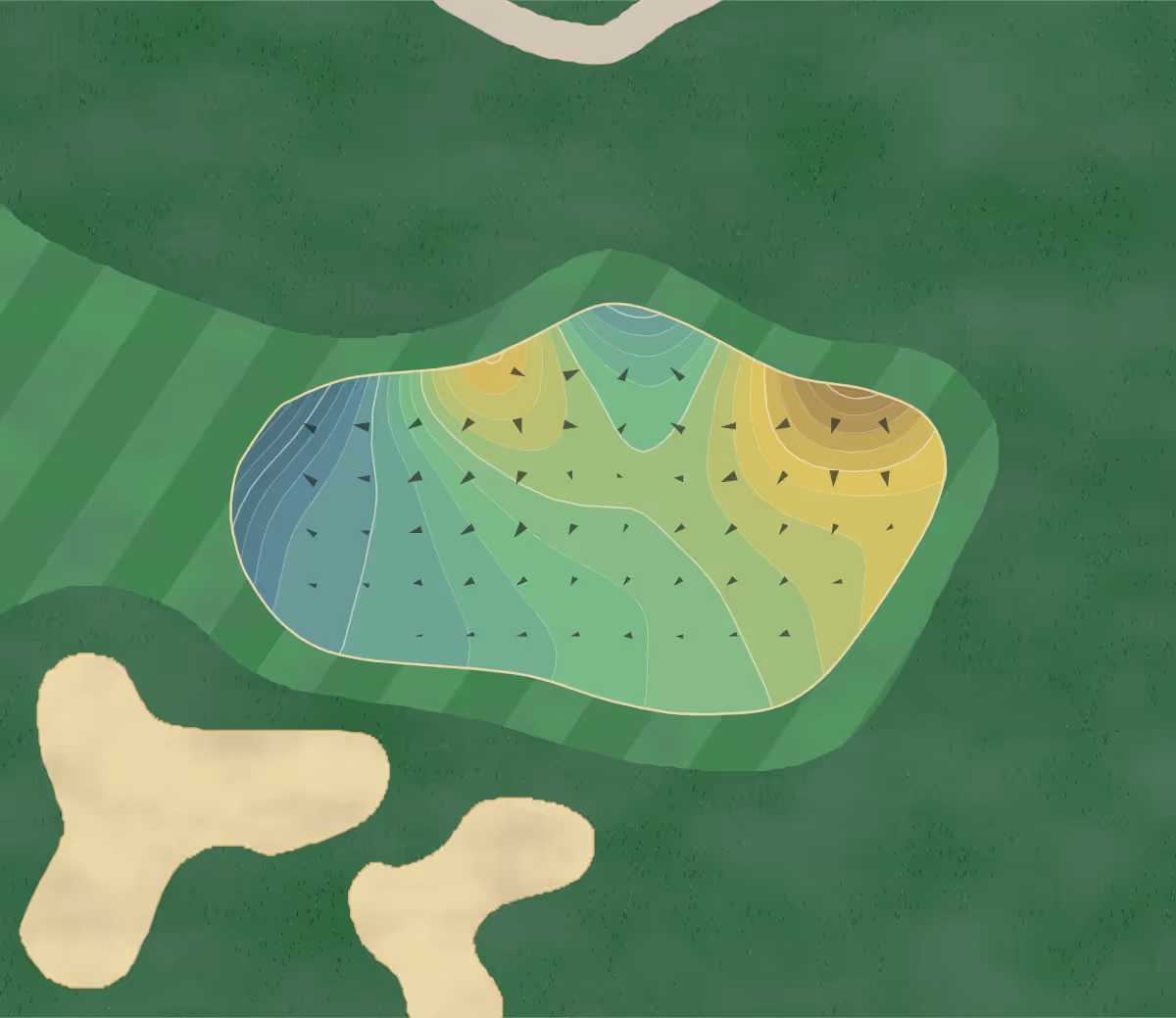 Green contour map of Rhodes Ranch in Las Vegas, Nevada — 301 elevation contours at a 3-inch interval with fall-line arrows, traced from 1-meter lidar