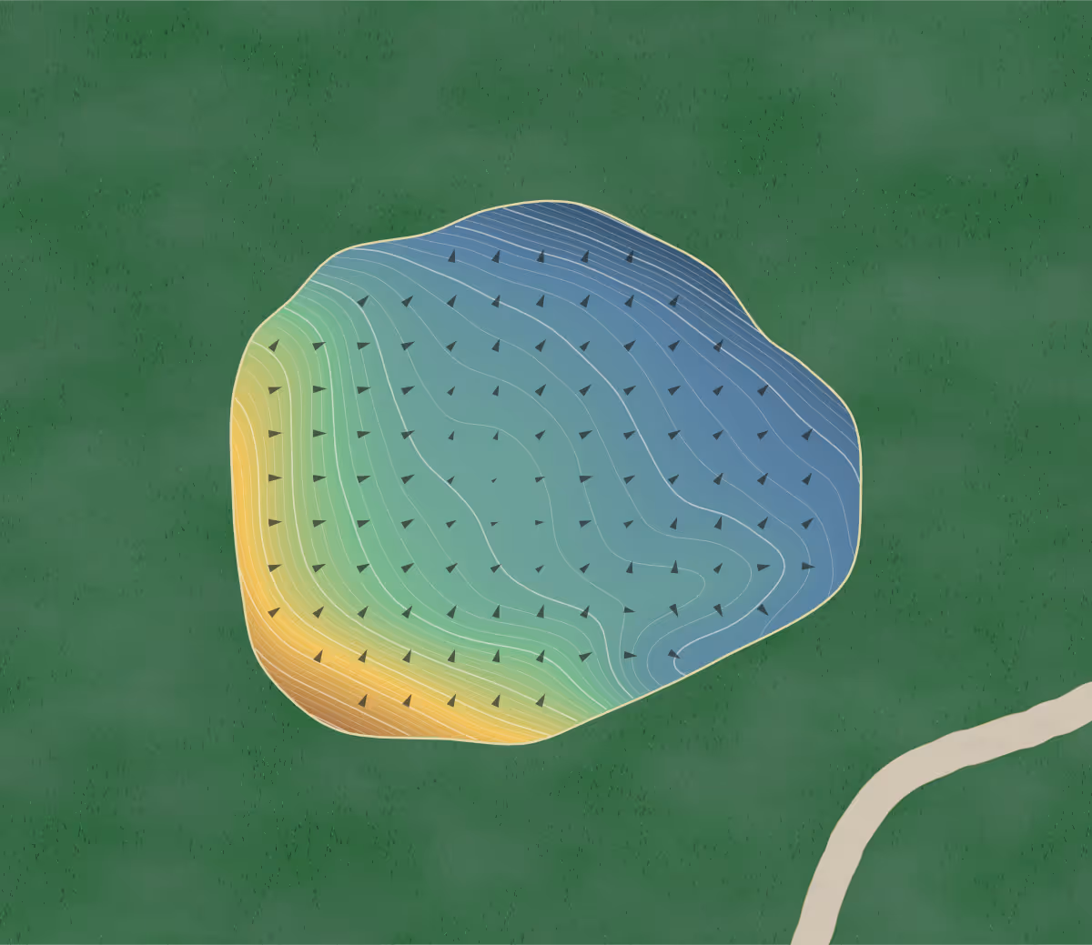 Green contour map of Richland County in Olney, Illinois — 221 elevation contours at a 3-inch interval with fall-line arrows, traced from 1-meter lidar