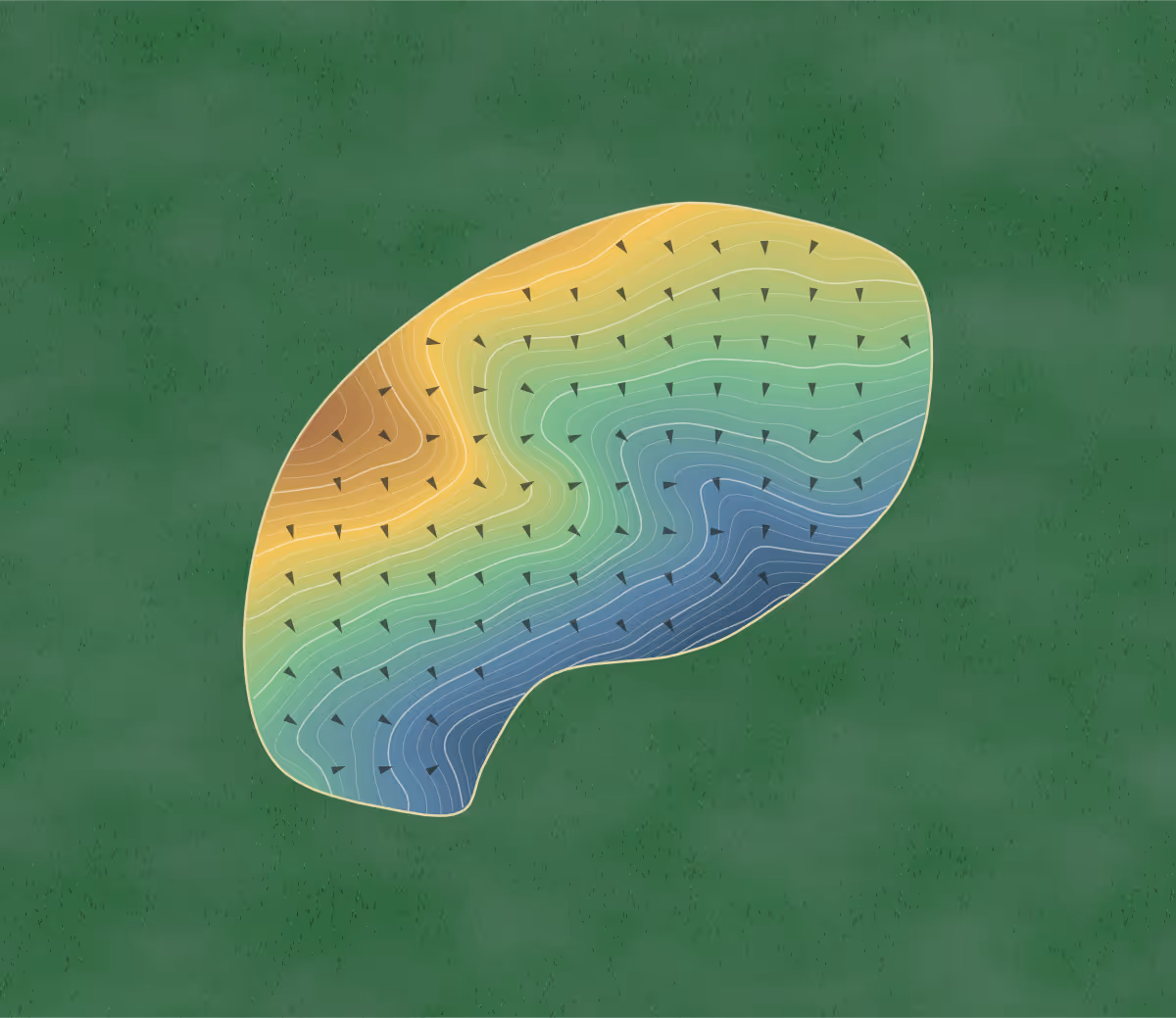 Green contour map of Richland in Monticello, Georgia — 108 elevation contours at a 3-inch interval with fall-line arrows, traced from 1-meter lidar