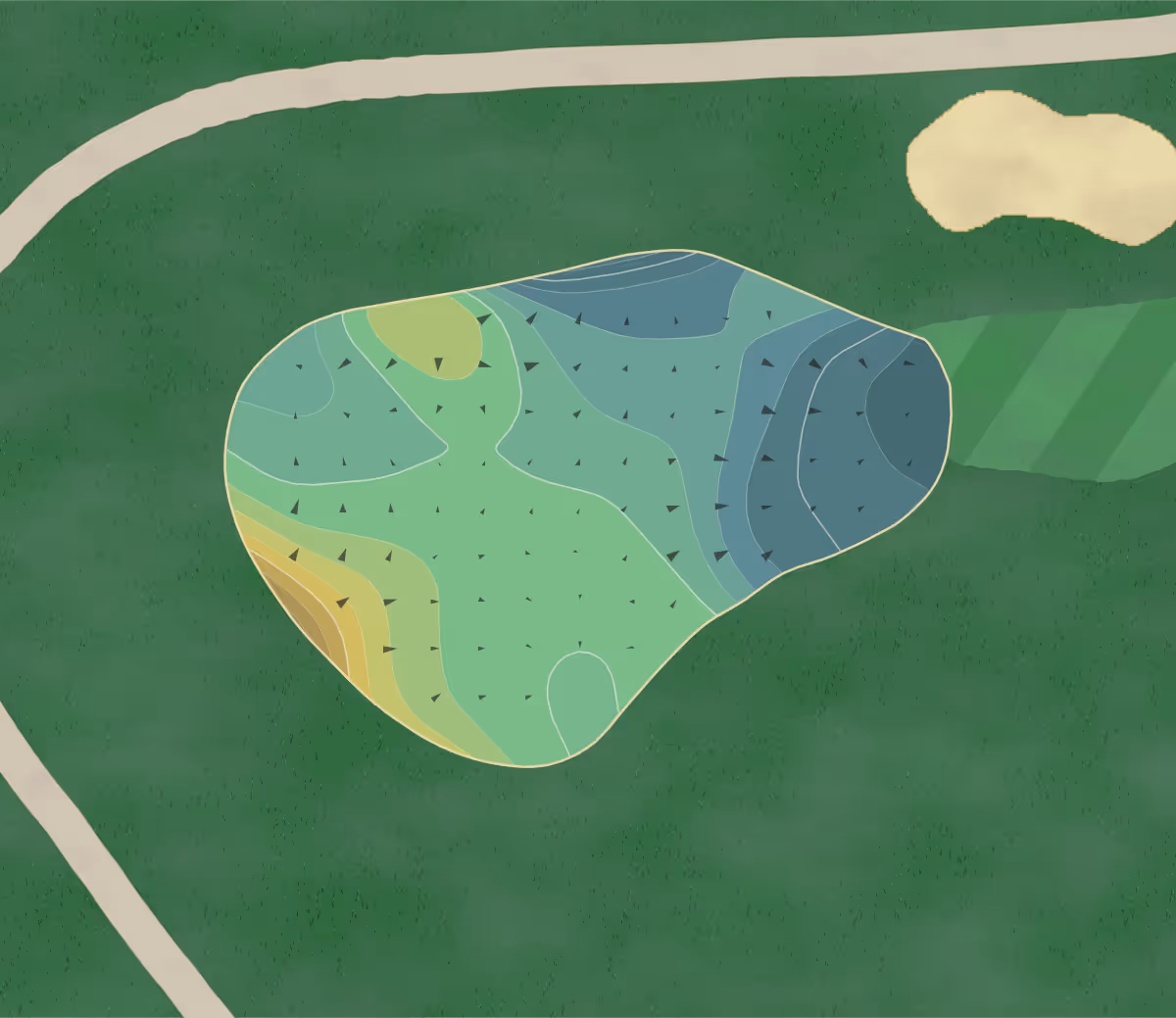 Green contour map of Richmond CC in Richmond, Rhode Island — 235 elevation contours at a 3-inch interval with fall-line arrows, traced from 1-meter lidar