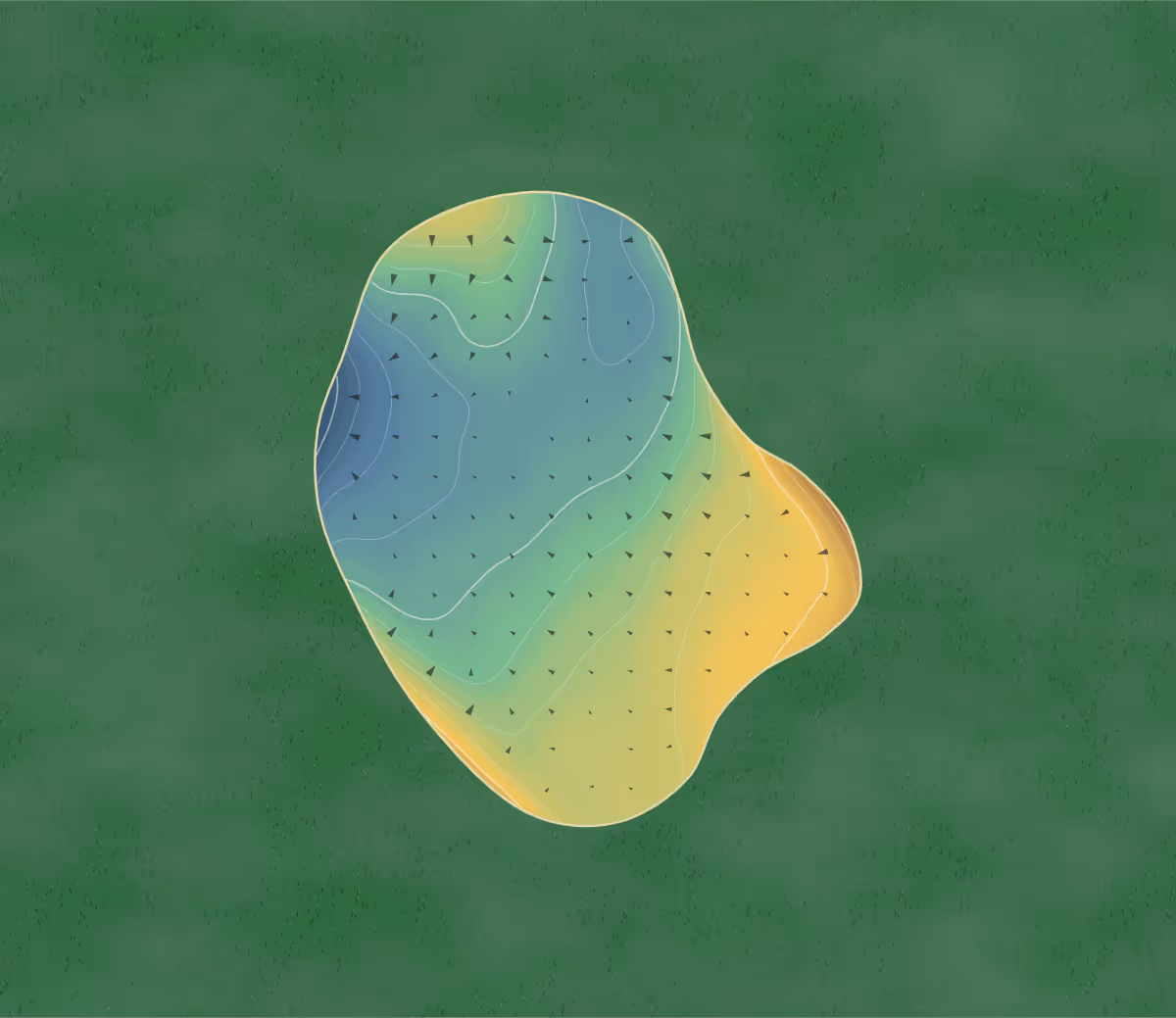 Green contour map of Ridge Gc in Sioux Center, Iowa — 168 elevation contours at a 3-inch interval with fall-line arrows, traced from 1-meter lidar