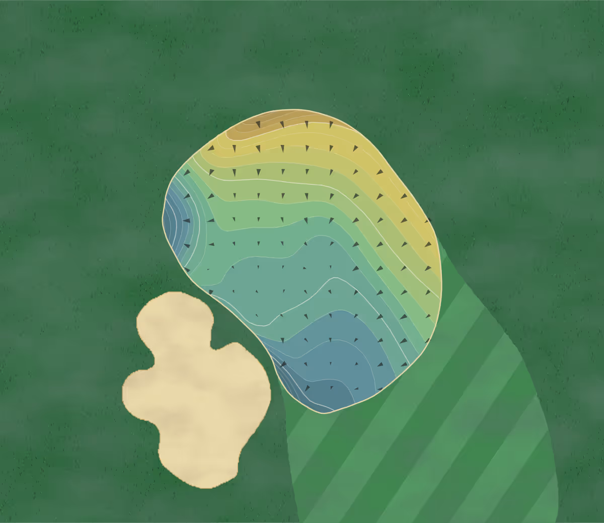 Green contour map of Ridge in Auburn, California — 378 elevation contours at a 3-inch interval with fall-line arrows, traced from 1-meter lidar