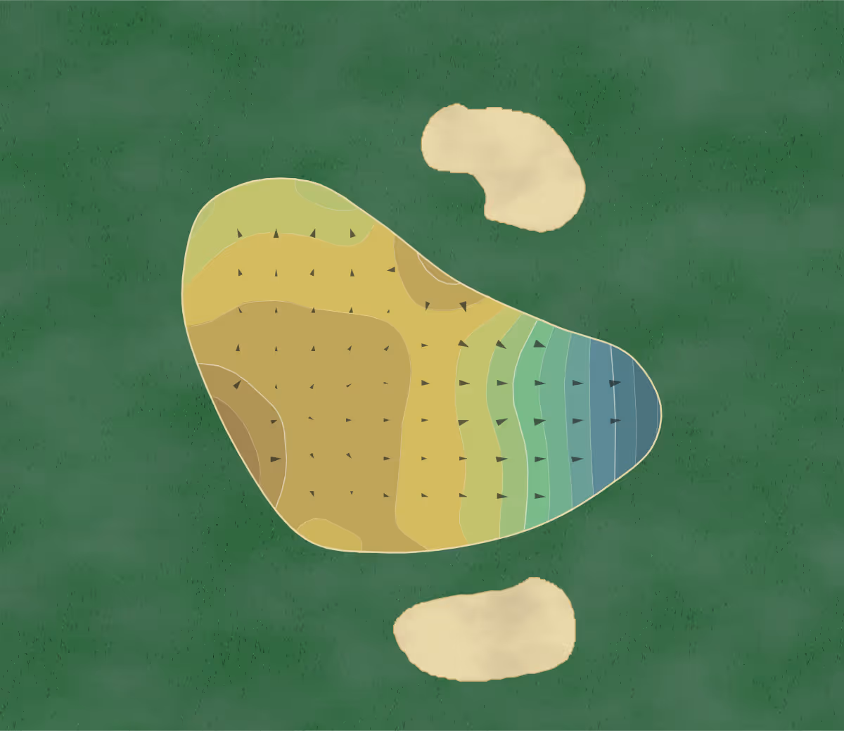 Green contour map of Ridgemont CC in Rochester, New York — 171 elevation contours at a 3-inch interval with fall-line arrows, traced from 1-meter lidar
