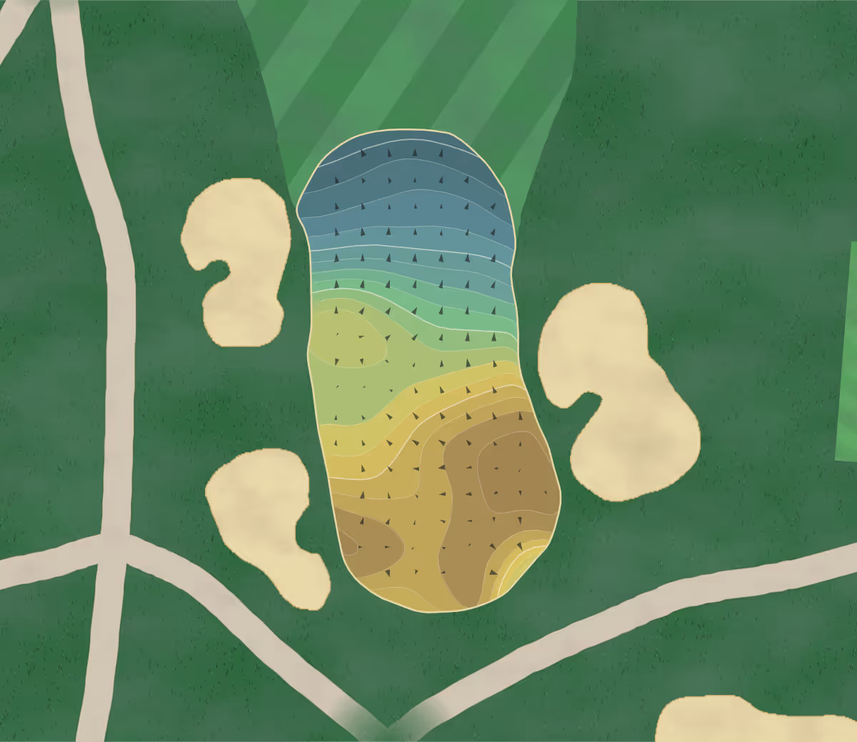 Green contour map of Ridgemoor in Chicago, Illinois — 249 elevation contours at a 3-inch interval with fall-line arrows, traced from 1-meter lidar