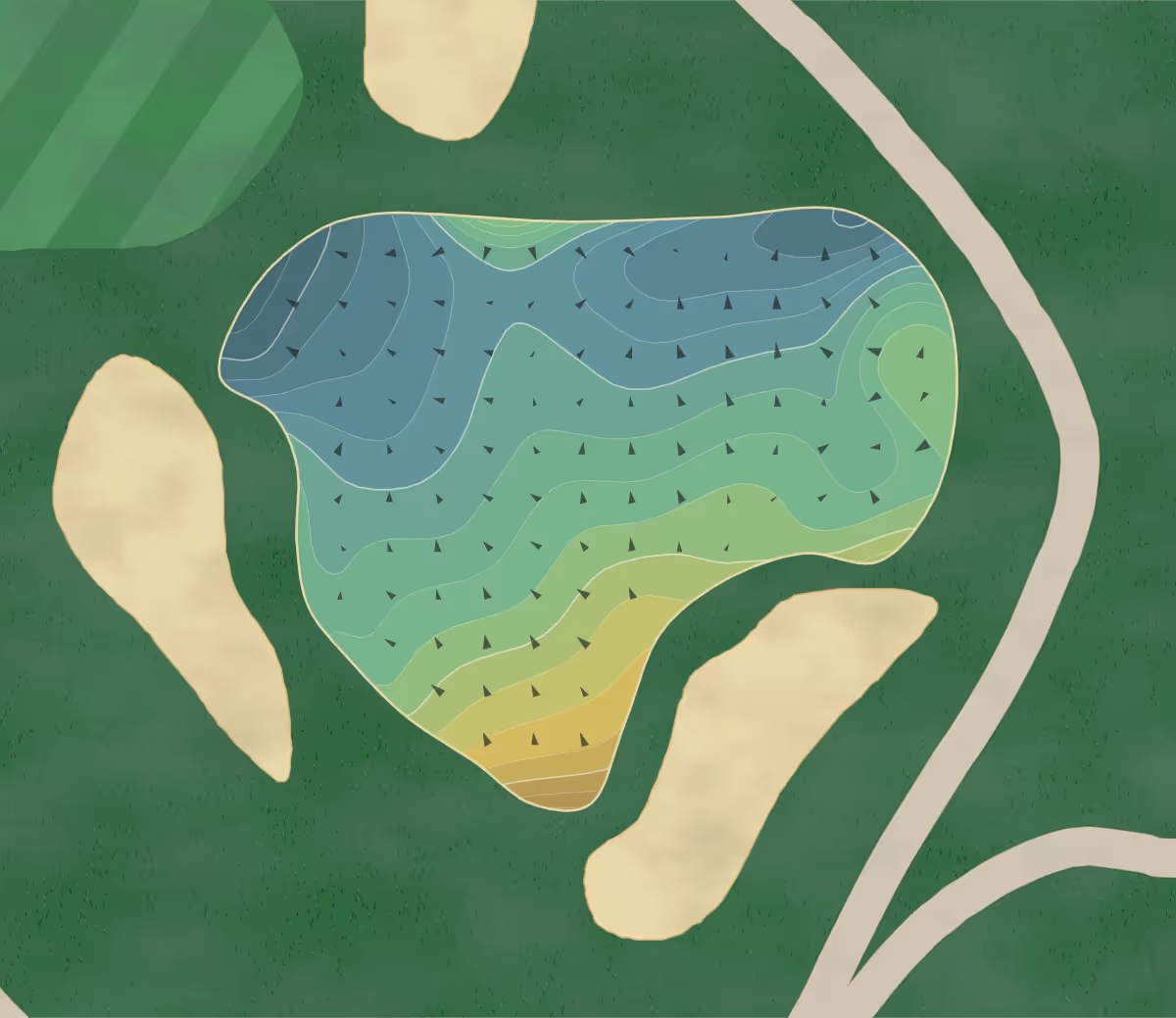 Green contour map of Rio Hondo in Downey, California — 187 elevation contours at a 3-inch interval with fall-line arrows, traced from 1-meter lidar