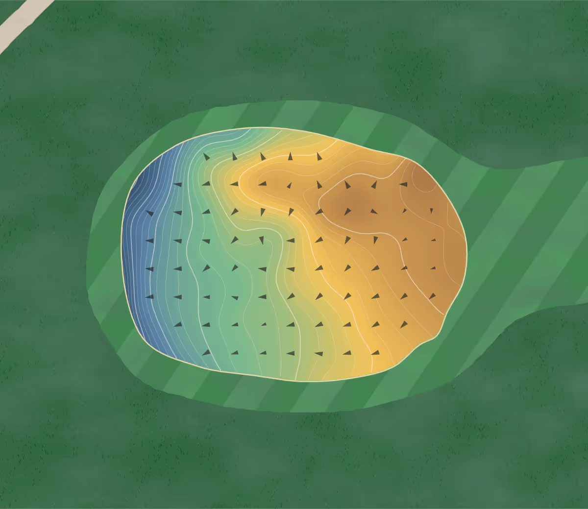 Green contour map of River Bend South in Concord, Oklahoma — 191 elevation contours at a 3-inch interval with fall-line arrows, traced from 1-meter lidar
