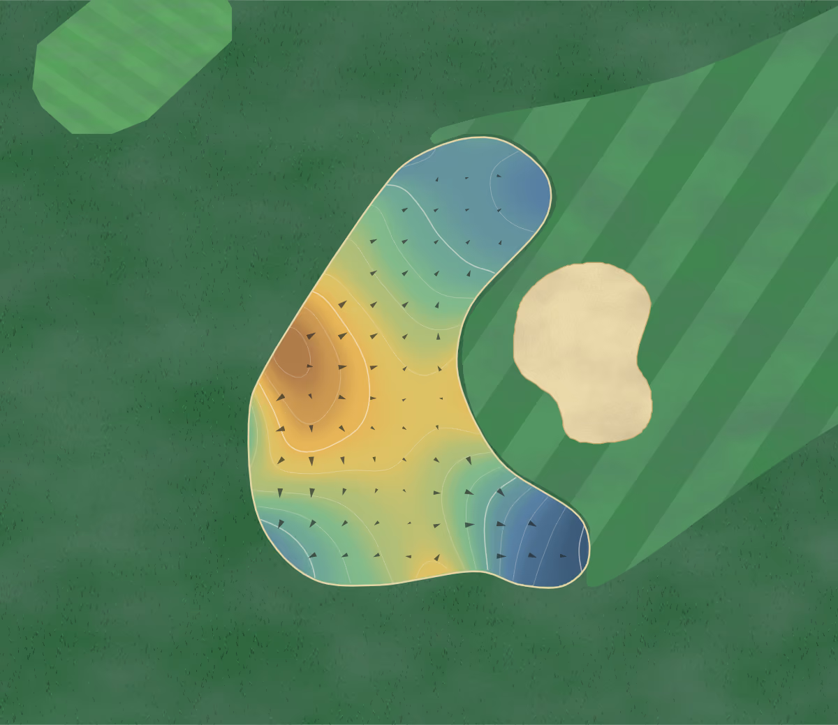 Green contour map of River Birch in Amory, Mississippi: 132 elevation contours at a 3-inch interval with fall-line arrows, traced from 1-meter lidar