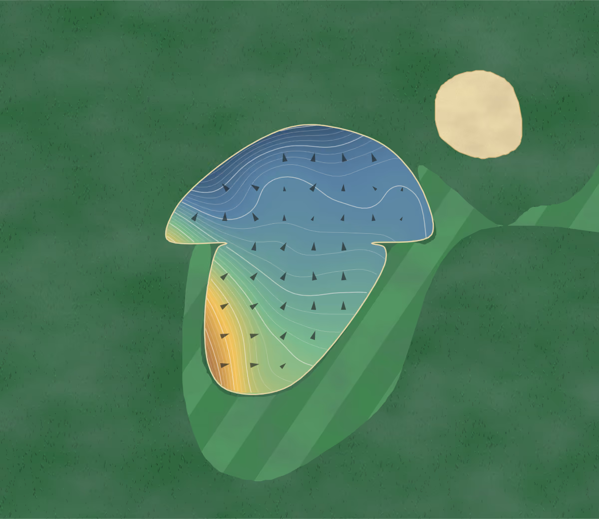 Green contour map of River Chase Golf Club in Union, United States: 274 elevation contours at a 3-inch interval with fall-line arrows, traced from 1-meter lidar