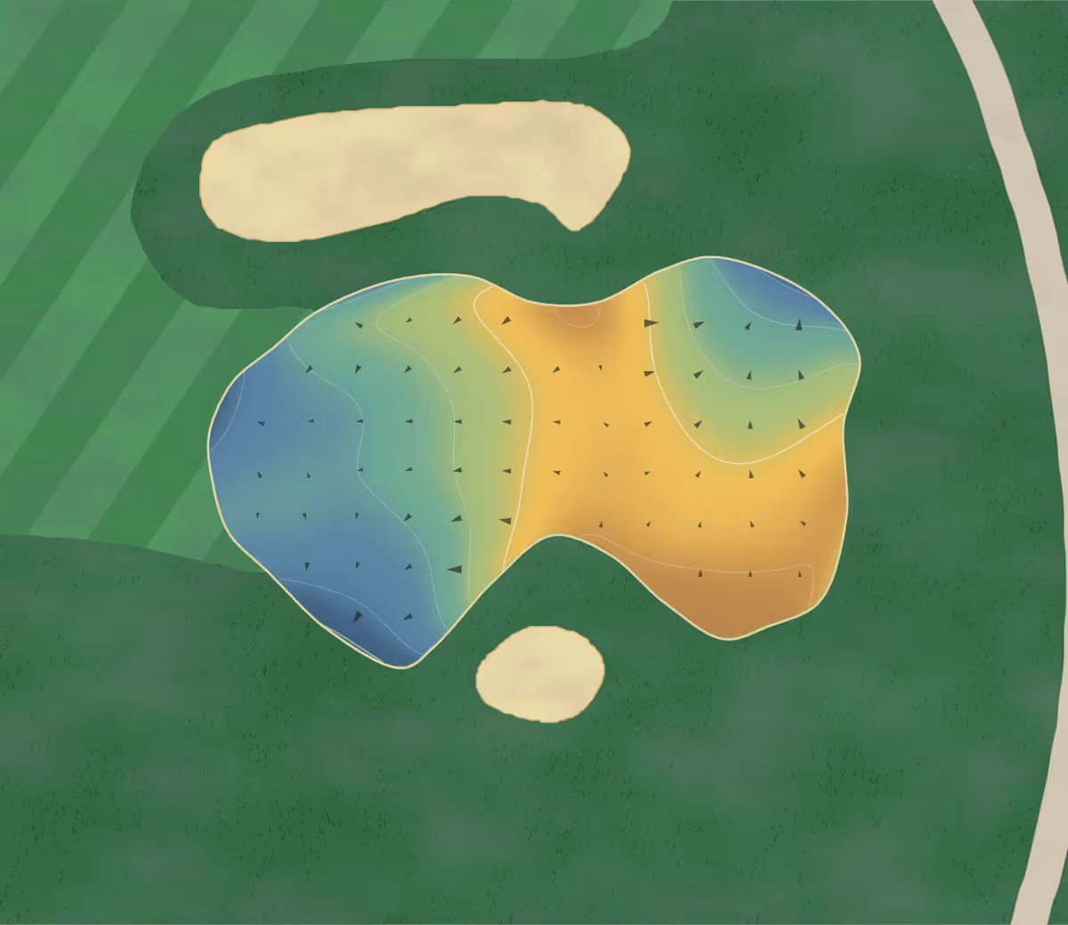 Green contour map of River Crest in Fort Worth, Texas: 26 elevation contours at a 3-inch interval with fall-line arrows, traced from 1-meter lidar