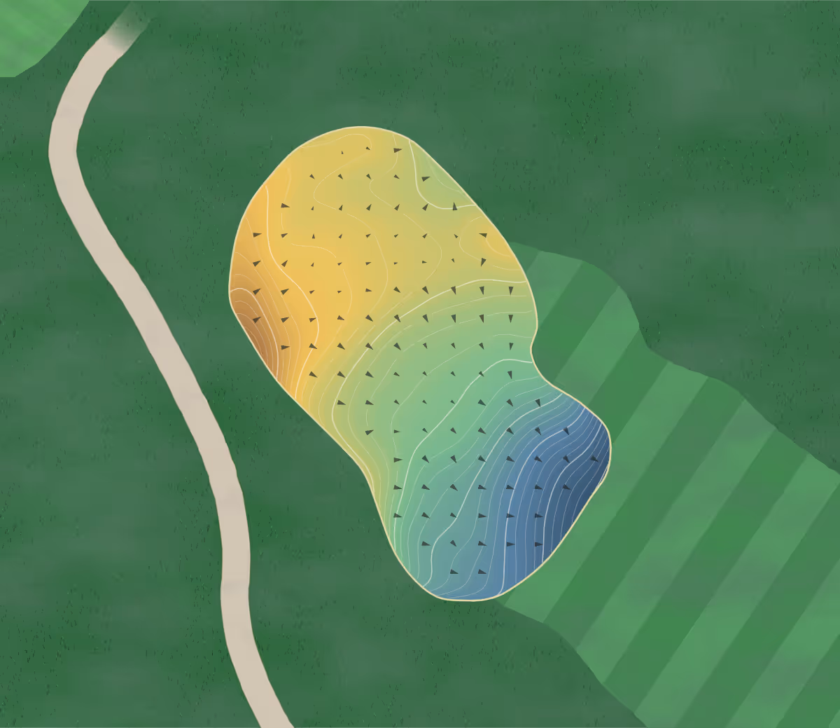 Green contour map of River Oaks GC in Statesville, North Carolina: 242 elevation contours at a 3-inch interval with fall-line arrows, traced from 1-meter lidar